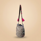 Shell Tassel Handcrafted Bucket Bag — Onyx Bloom (Medium)