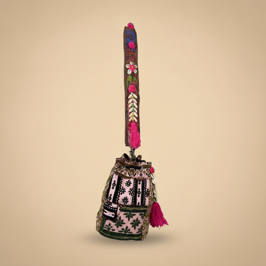 Shell Tassel Handcrafted Bucket Bag — Almond Bloom (Medium)