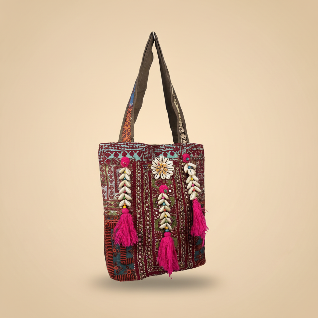 Shell Tassel Handcrafted Tote Bag — Umber Fringe