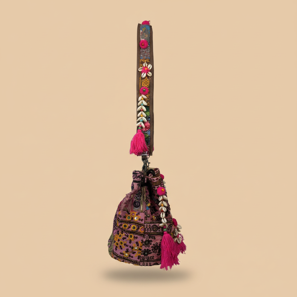 Shell Tassel Handcrafted Bucket Bag — Copper Spark (Medium)