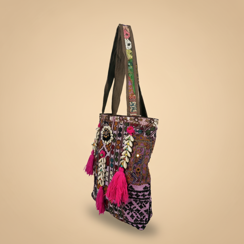 Shell Tassel Handcrafted Tote Bag — Walnut Mosaic