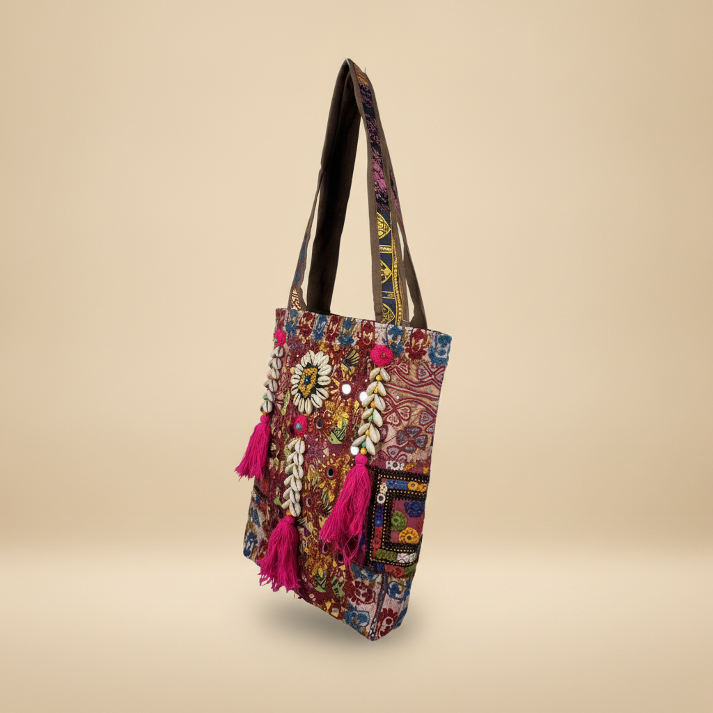 Shell Tassel Handcrafted Tote Bag — Wildflower Tapestry