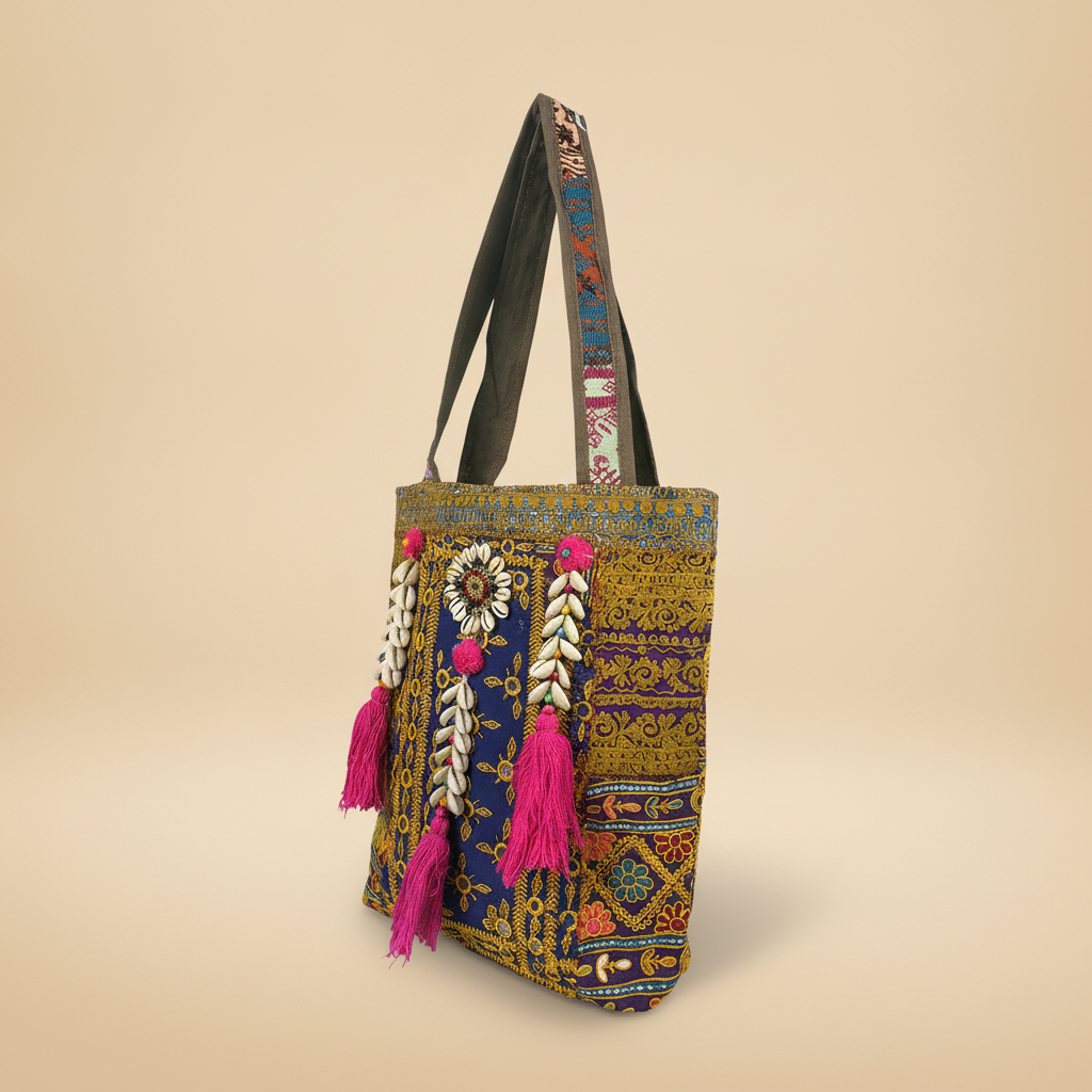 Shell Tassel Handcrafted Tote Bag — Ochre Fringe