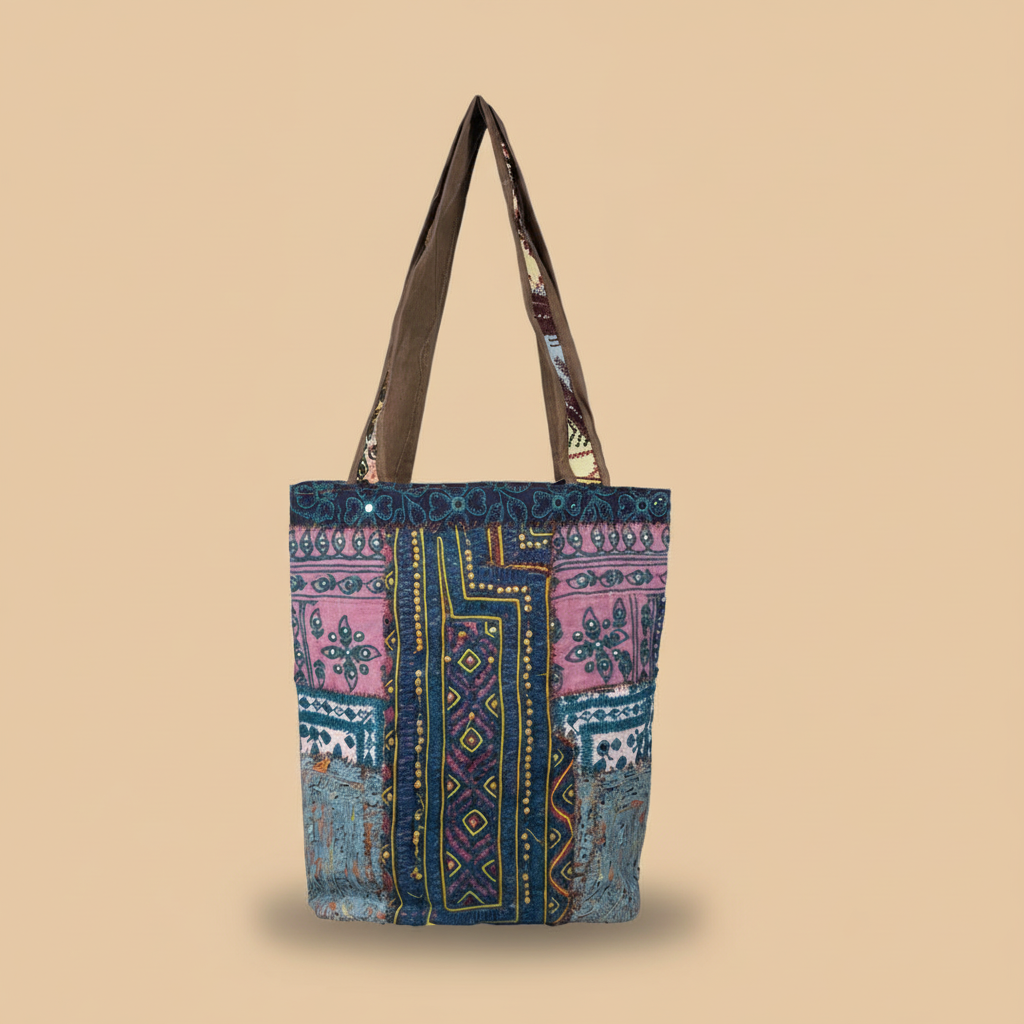 Shell Tassel Handcrafted Tote Bag — Sapphire Mosaic