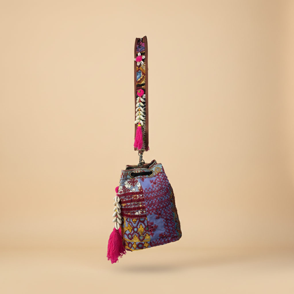 Shell Tassel Handcrafted Bucket Bag — Fawn Bloom (Medium)