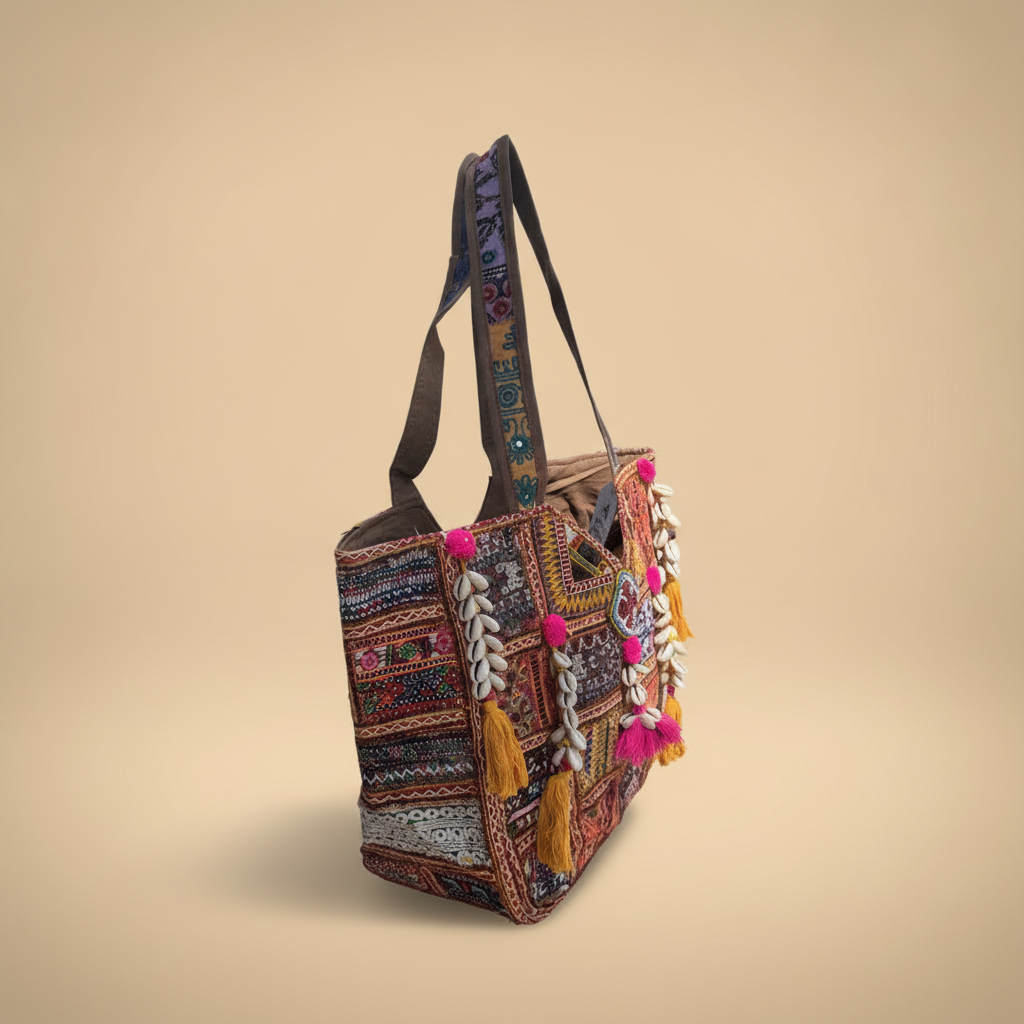 Shell Tassel Handcrafted Oversized Tote Bag — Saffron Traverse