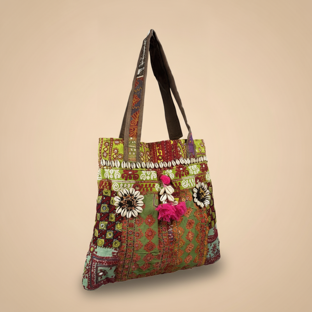 Shell Tassel Handcrafted Tote Bag — Sage Toran