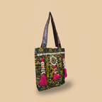 Shell Tassel Handcrafted Tote Bag — Olive Mosaic