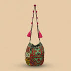 Shell Tassel Handcrafted Bucket Bag — Emerald Bloom (Medium)