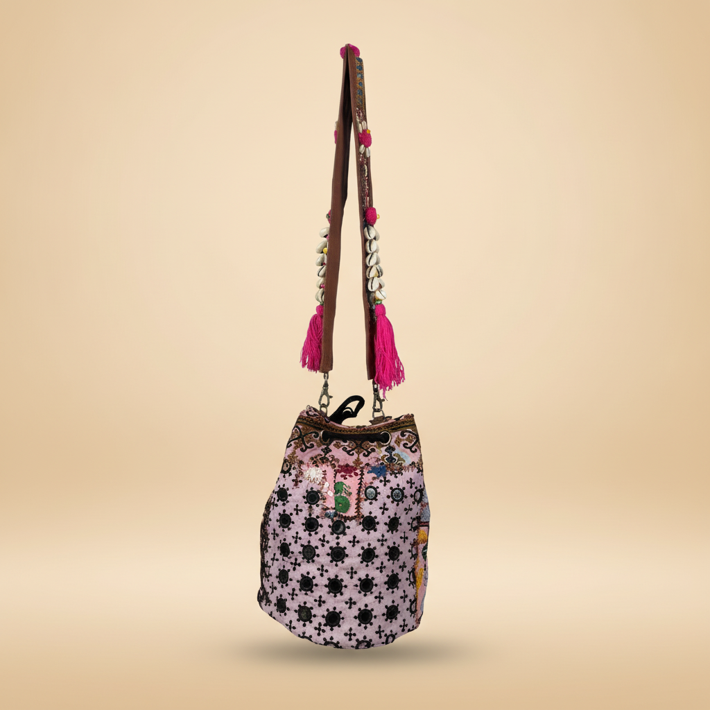 Shell Tassel Handcrafted Bucket Bag — Mulberry Bloom (Medium)
