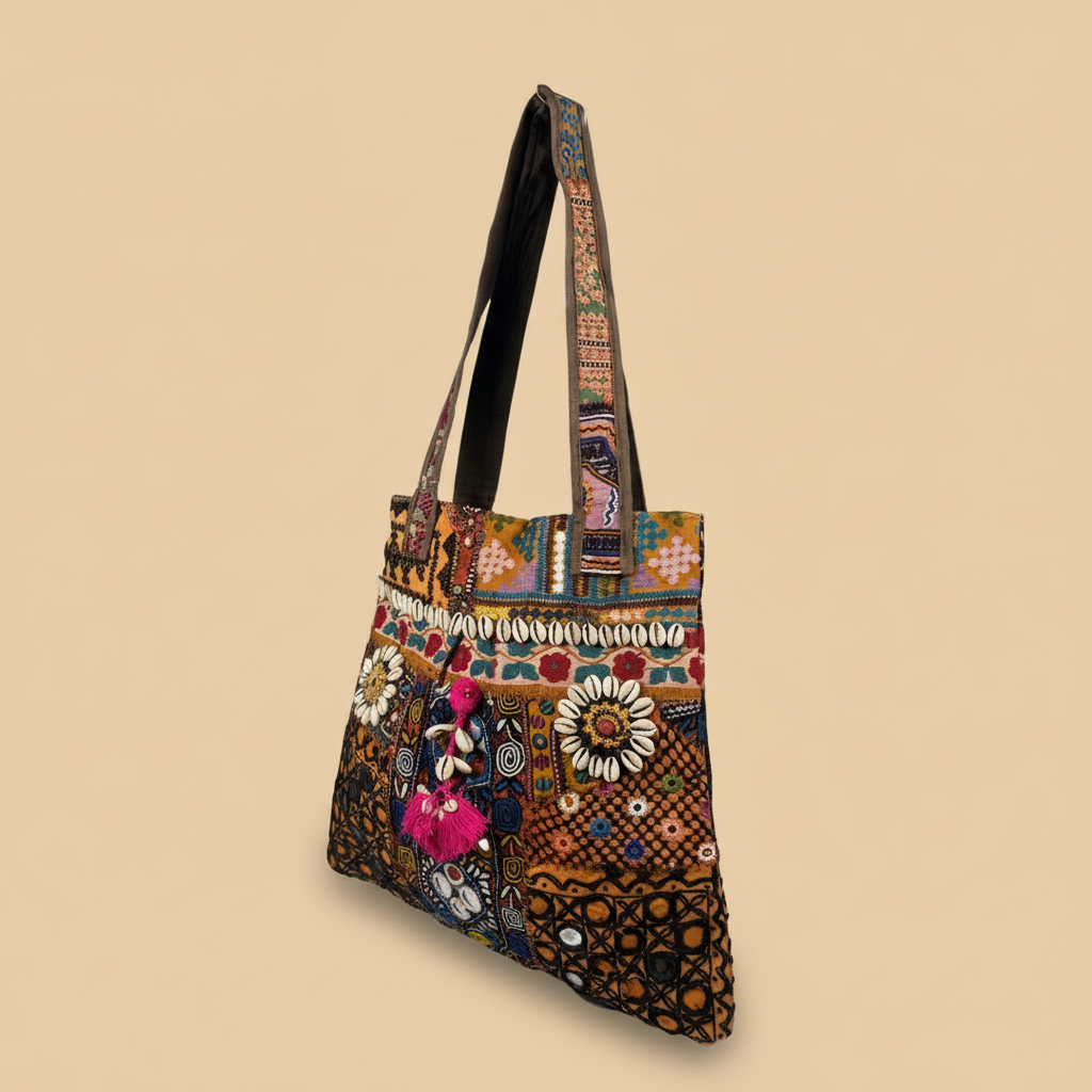 Shell Tassel Handcrafted Tote Bag — Copper Mahal