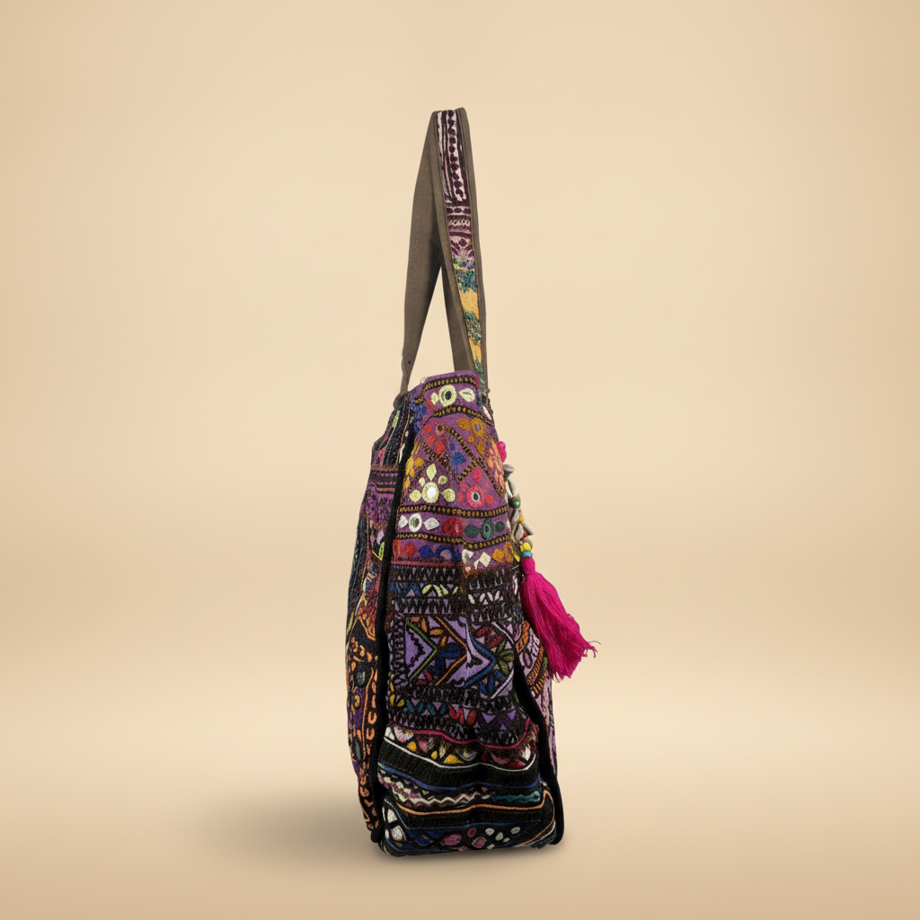 Shell Tassel Handcrafted Oversized Tote Bag — Orchid Odyssey