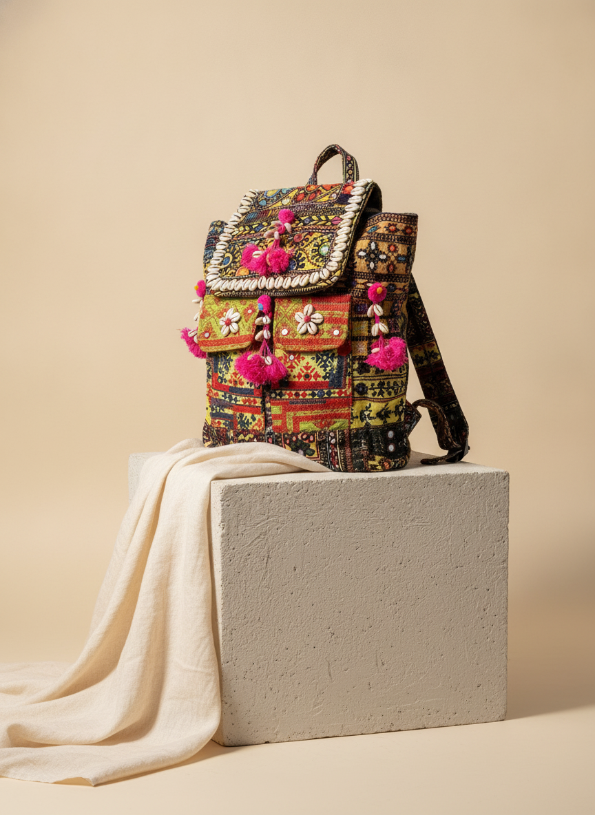 Shell Tassel Handcrafted Backpack — Marigold Compass