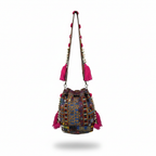 Shell Tassel Handcrafted Bucket Bag — Azure Dahlia (Medium)