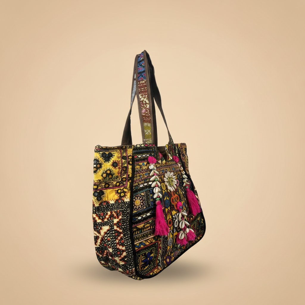 Shell Tassel Handcrafted Oversized Tote Bag — Amber Horizon