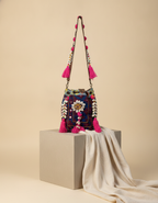 Shell Tassel Handcrafted Bucket Bag — Damson Bloom (Medium)
