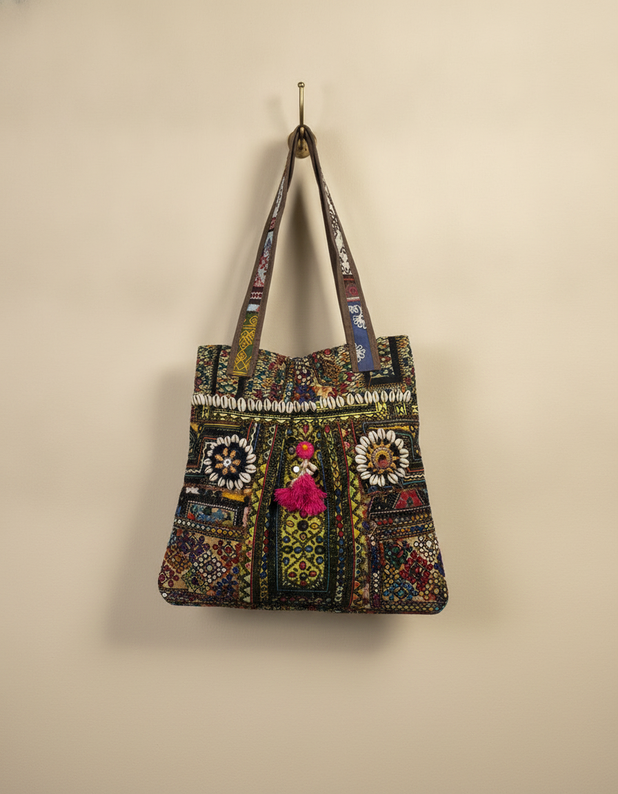 Shell Tassel Handcrafted Tote Bag — Emerald Darbar