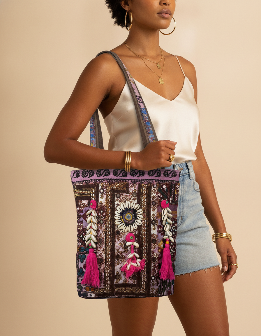 Shell Tassel Handcrafted Tote Bag — Mahogany Fringe