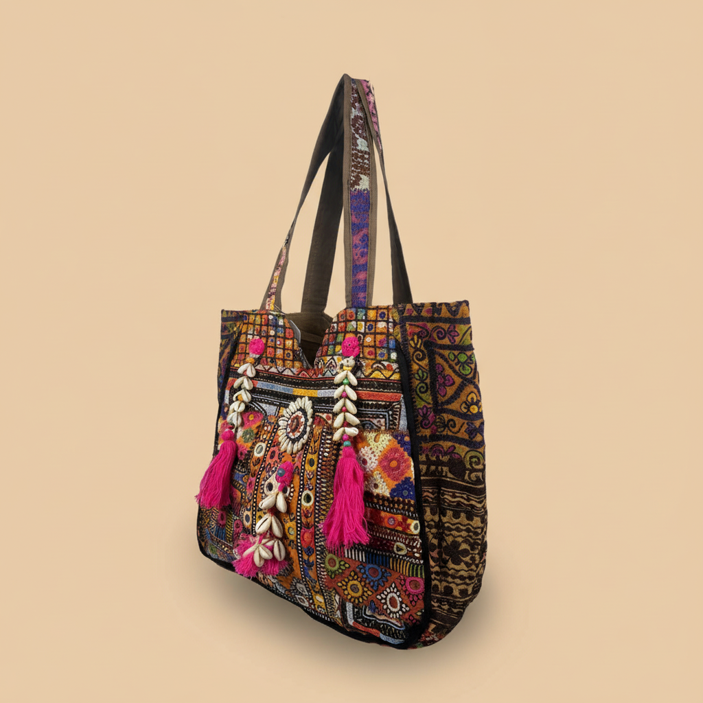 Shell Tassel Handcrafted Oversized Tote Bag — Saffron Caravan