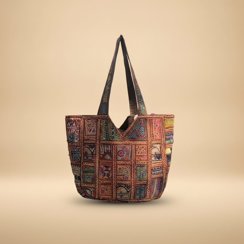 Shell Tassel Handcrafted Oversized Tote Bag — Terracotta Compass