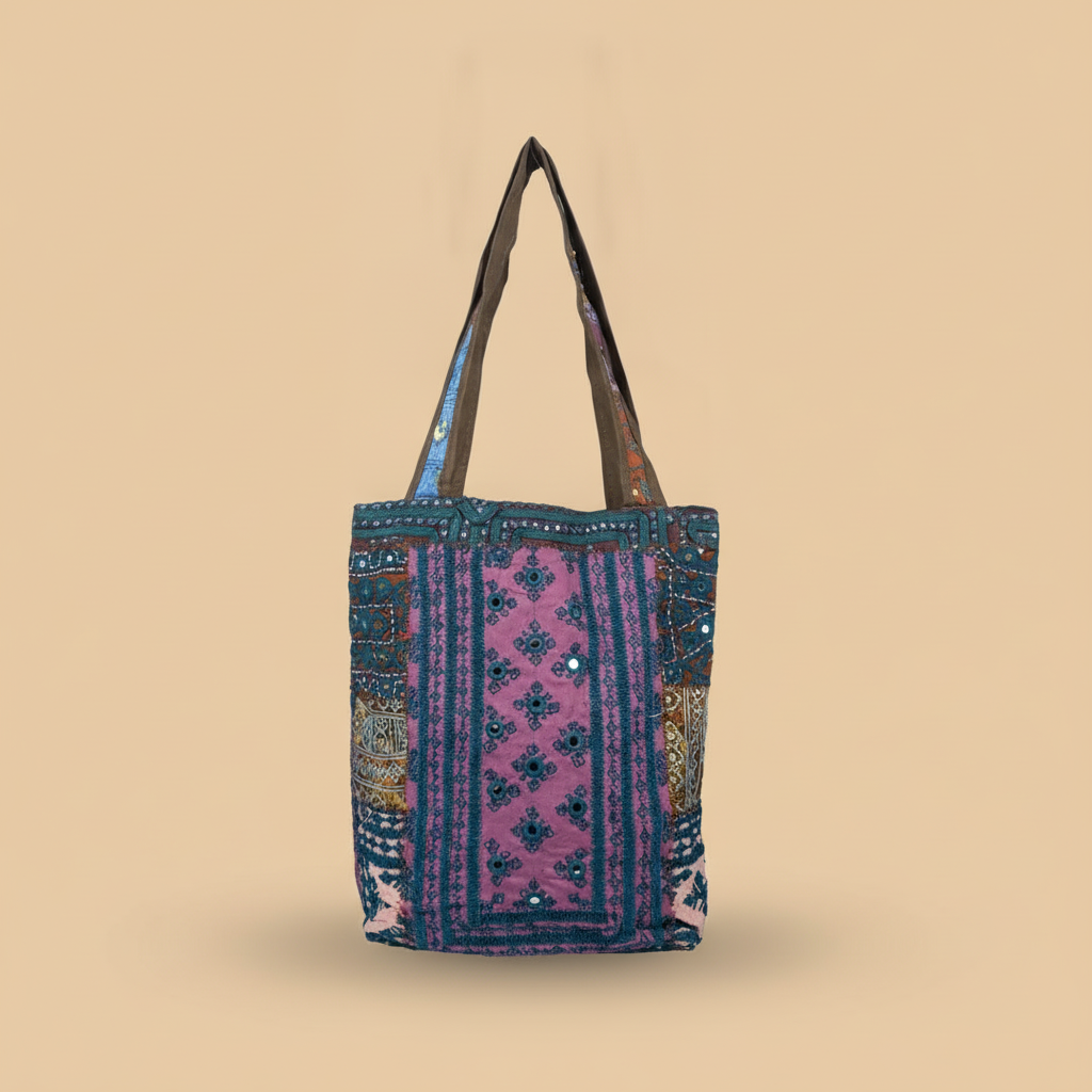 Shell Tassel Handcrafted Tote Bag — Teal Tapestry