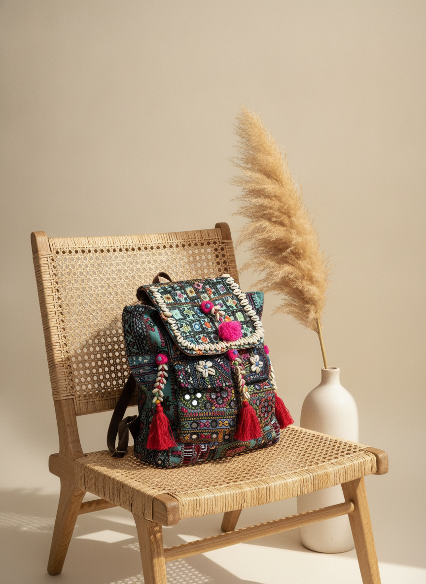 Shell Tassel Handcrafted Backpack — Peacock Trail