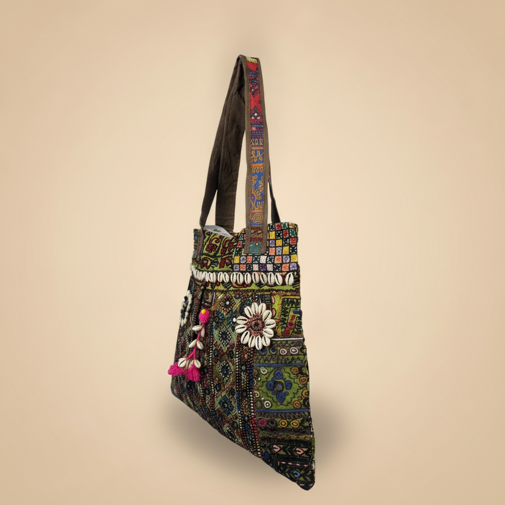 Shell Tassel Handcrafted Tote Bag — Olive Darbar