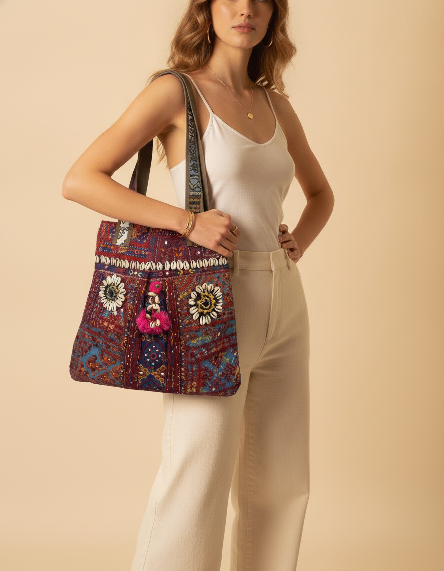 Shell Tassel Handcrafted Tote Bag — Garnet Haveli
