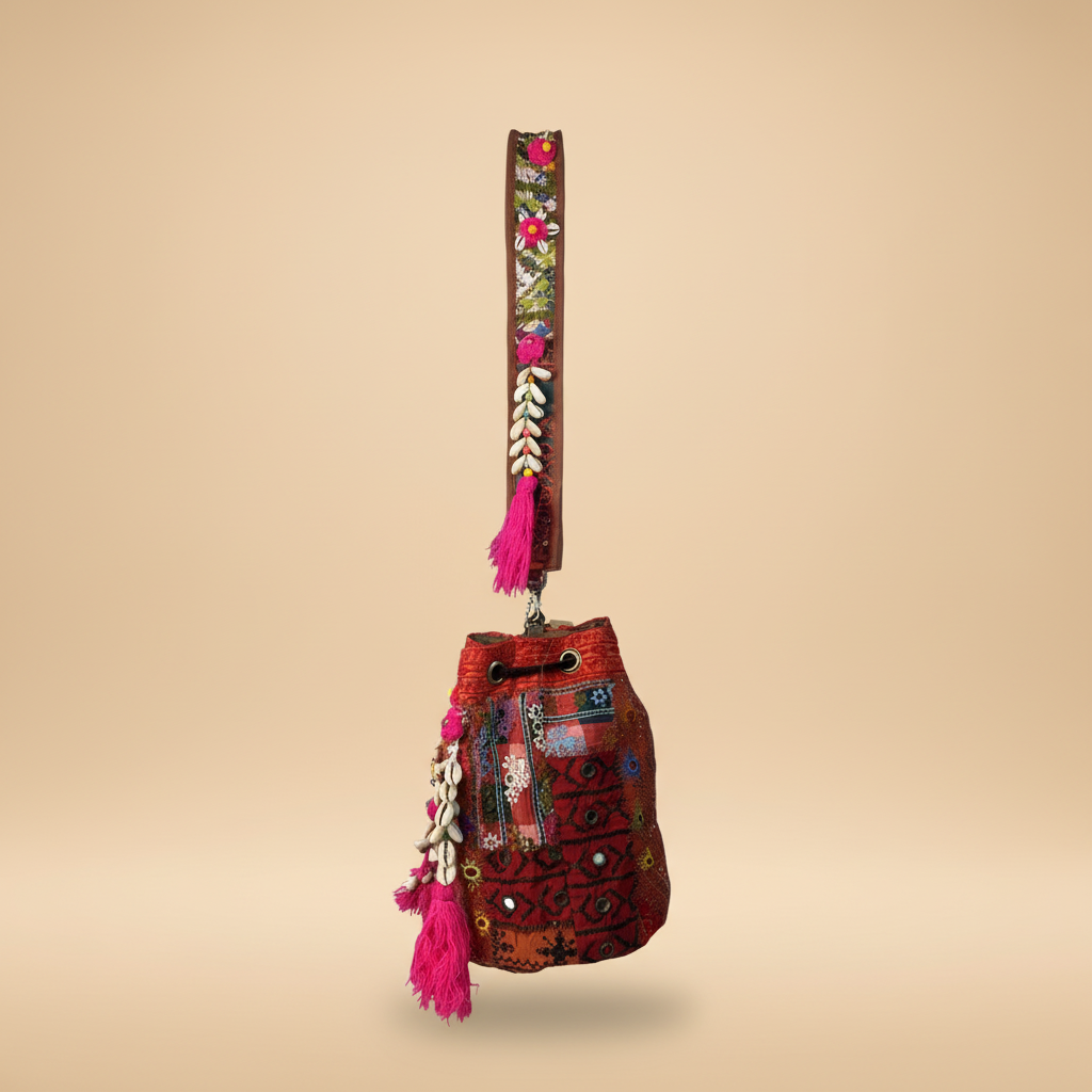 Shell Tassel Handcrafted Bucket Bag — Terracotta Spark (Medium)