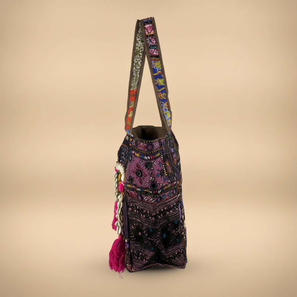 Shell Tassel Handcrafted Tote Bag — Ebony Tapestry