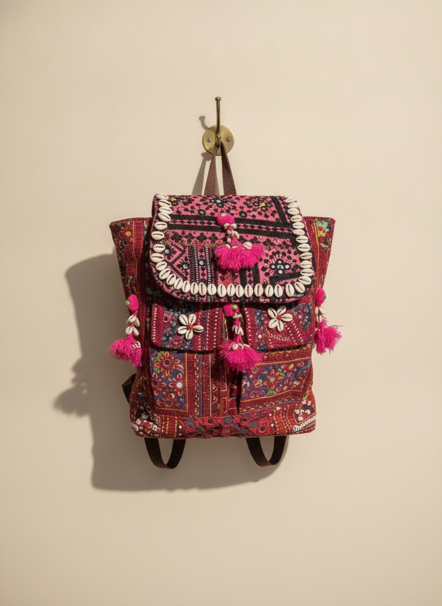 Shell Tassel Handcrafted Backpack — Mulberry Wayfarer