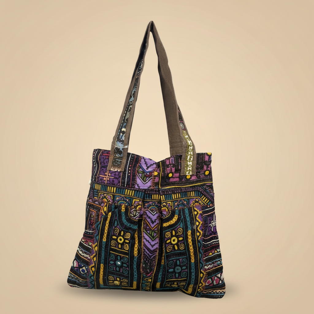 Shell Tassel Handcrafted Tote Bag — Midnight Jharokha