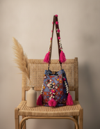 Shell Tassel Handcrafted Bucket Bag — Cornflower Bloom (Medium)