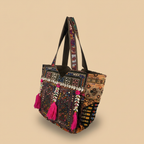 Shell Tassel Handcrafted Tote Bag — Espresso Mosaic