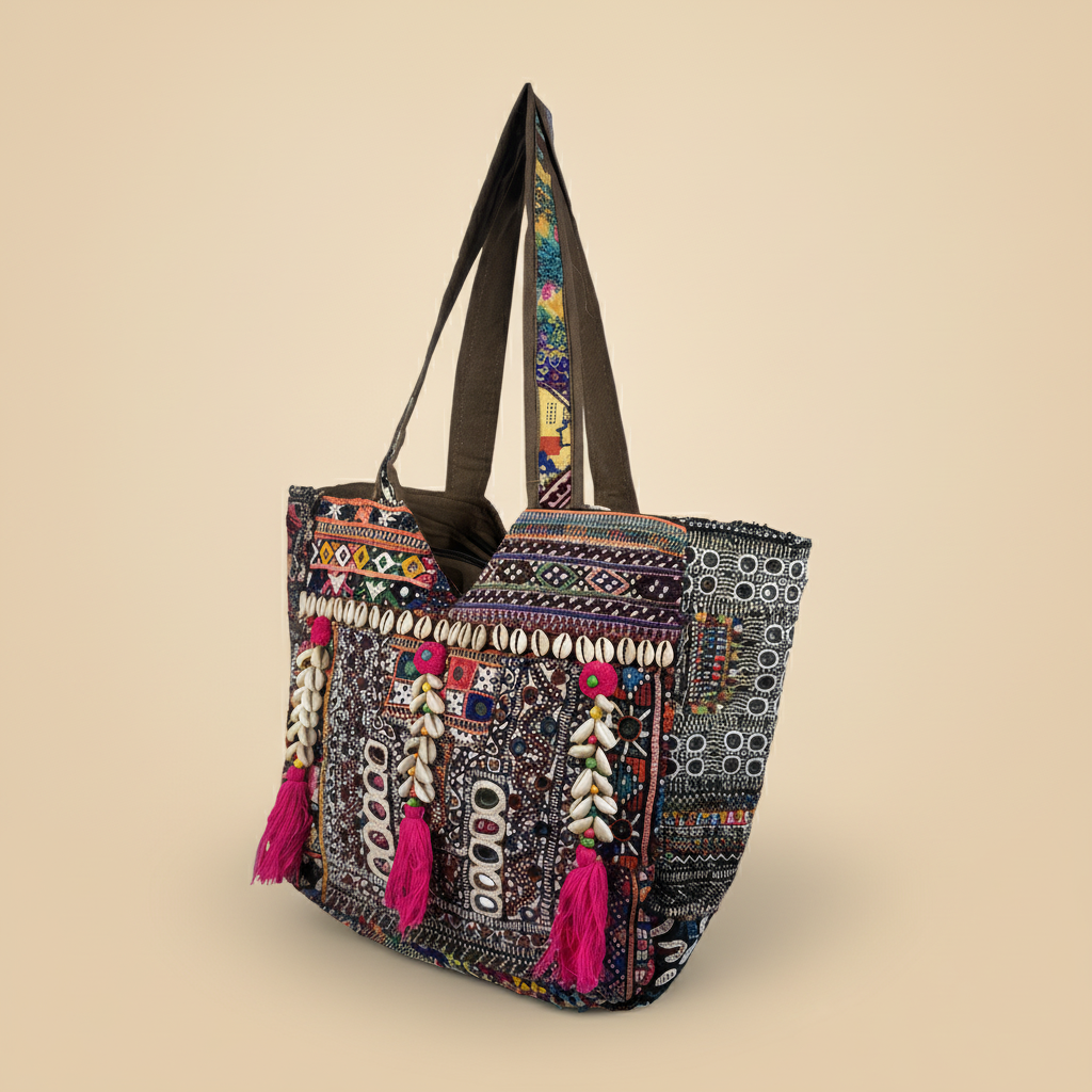 Shell Tassel Handcrafted Tote Bag — Slate Tapestry