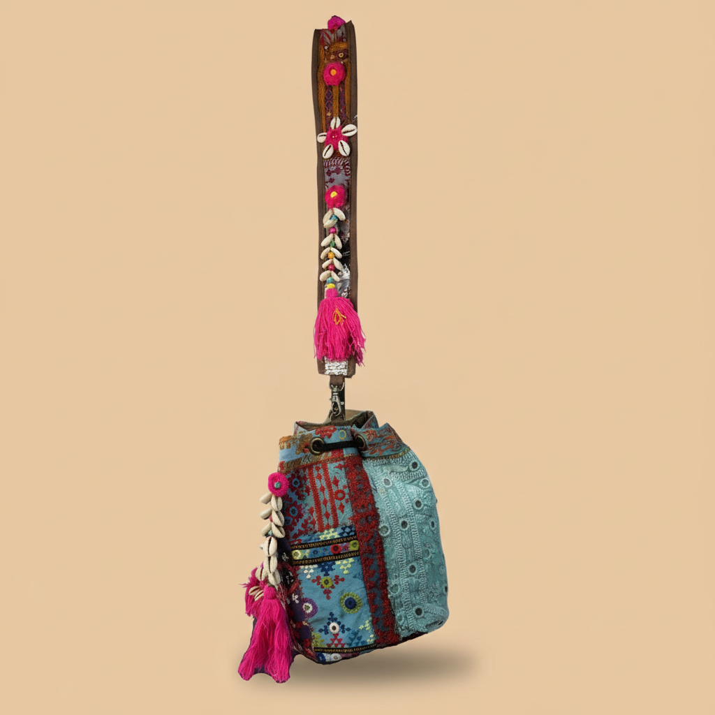 Shell Tassel Handcrafted Bucket Bag — Chestnut Bloom (Medium)