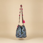 Shell Tassel Handcrafted Bucket Bag — Teal Prism (Medium)