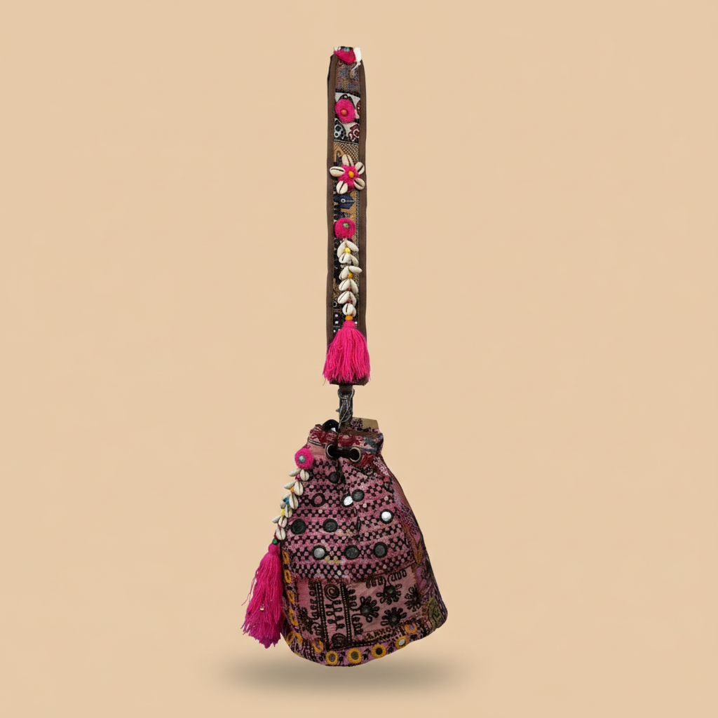 Shell Tassel Handcrafted Bucket Bag — Copper Spark (Medium)