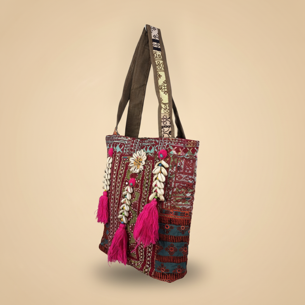 Shell Tassel Handcrafted Tote Bag — Umber Fringe