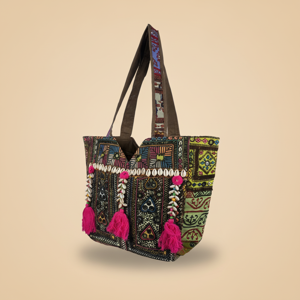 Shell Tassel Handcrafted Tote Bag — Bronze Tapestry
