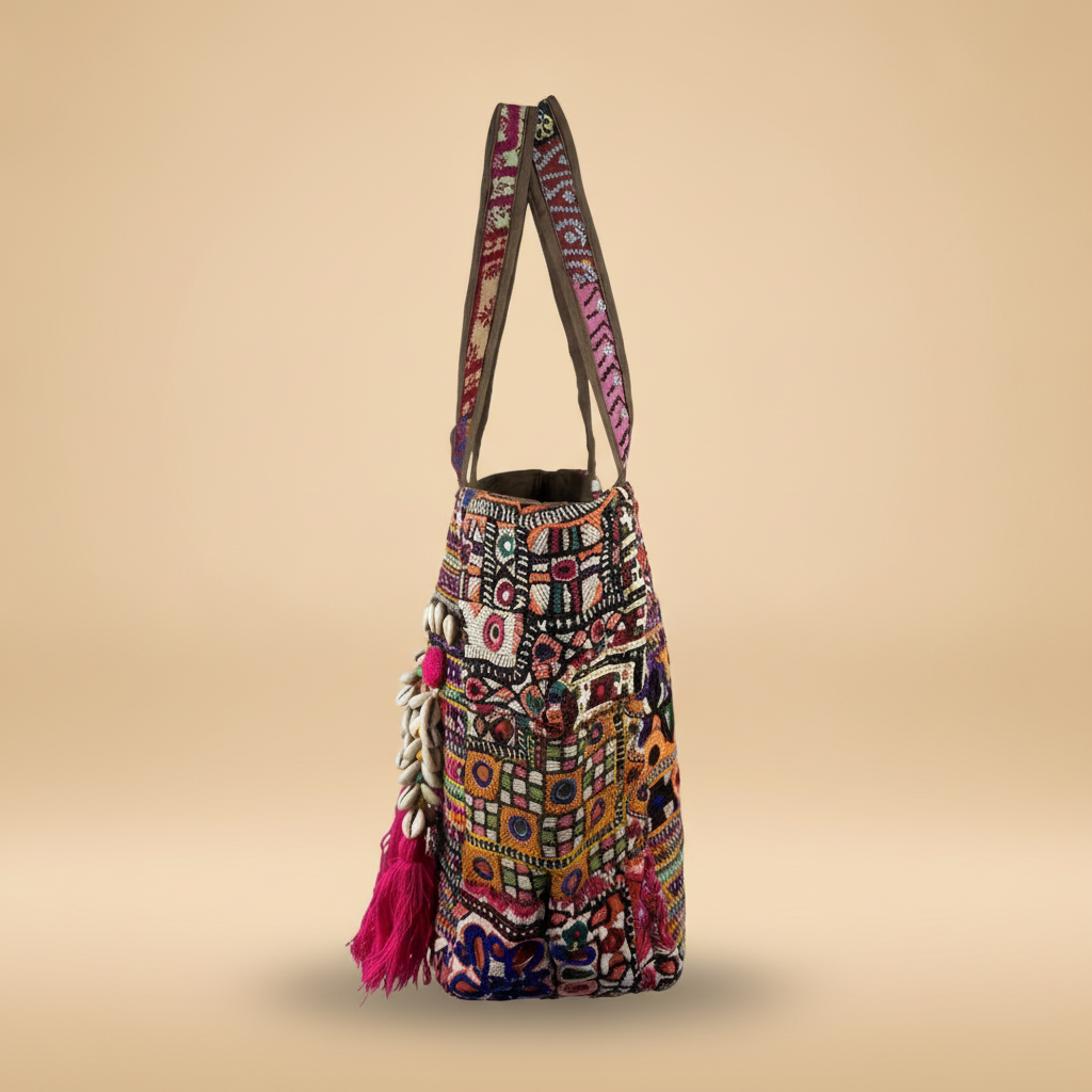 Shell Tassel Handcrafted Tote Bag — Onyx Tapestry