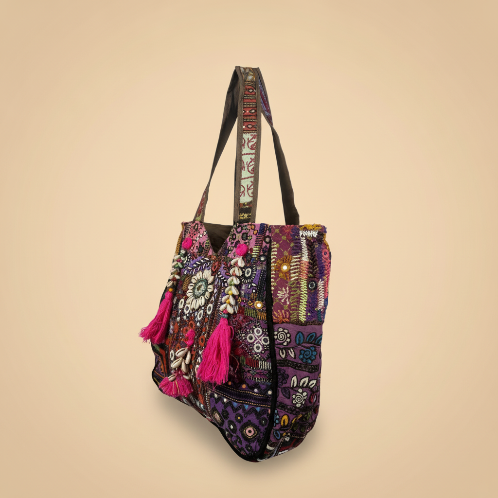 Shell Tassel Handcrafted Oversized Tote Bag — Mocha Meridian