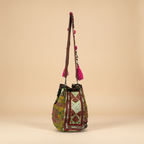 Shell Tassel Handcrafted Bucket Bag — Crimson Bloom (Medium)