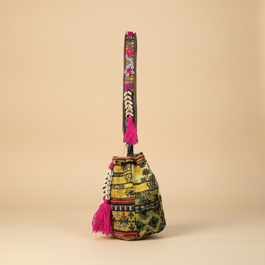 Shell Tassel Handcrafted Bucket Bag — Meadow Bloom (Medium)