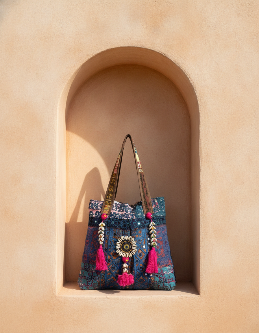 Shell Tassel Handcrafted Tote Bag — Indigo Jharokha