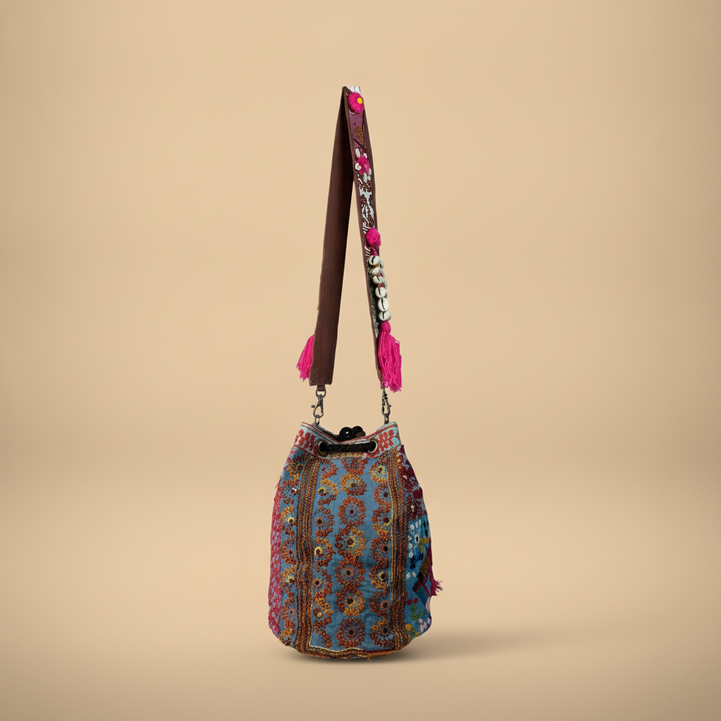 Shell Tassel Handcrafted Bucket Bag — Fawn Bloom (Medium)
