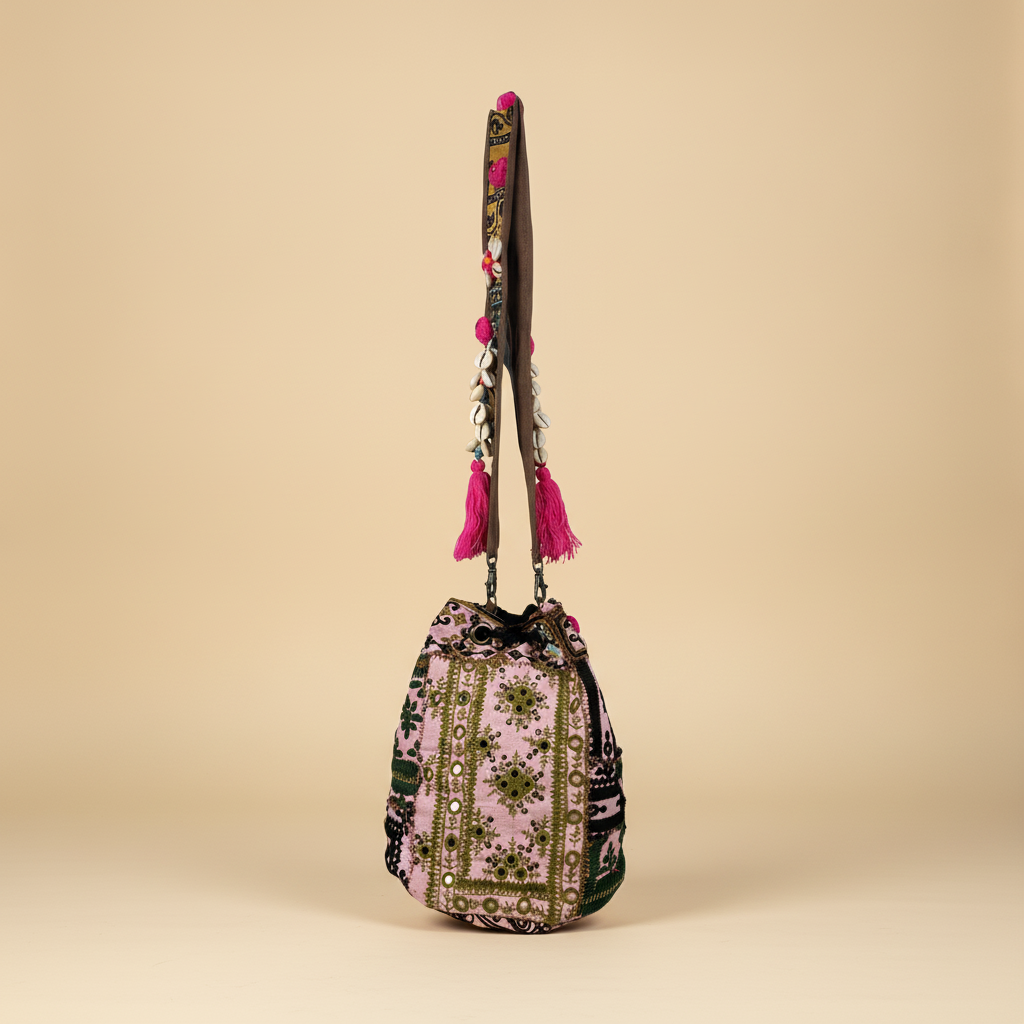 Shell Tassel Handcrafted Bucket Bag — Almond Bloom (Medium)