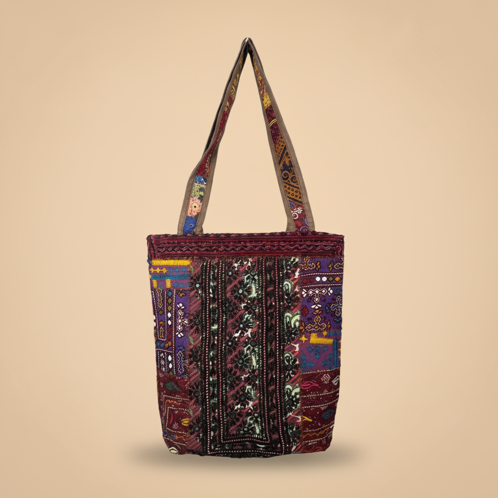 Shell Tassel Handcrafted Tote Bag — Merlot Fringe