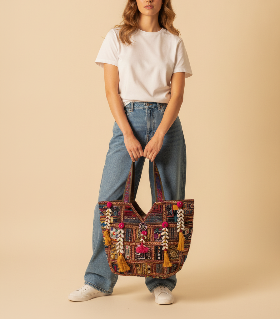 Shell Tassel Handcrafted Oversized Tote Bag — Copper Rambler
