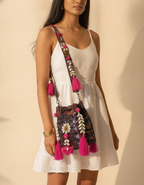 Shell Tassel Handcrafted Bucket Bag — Blackberry Bloom (Medium)